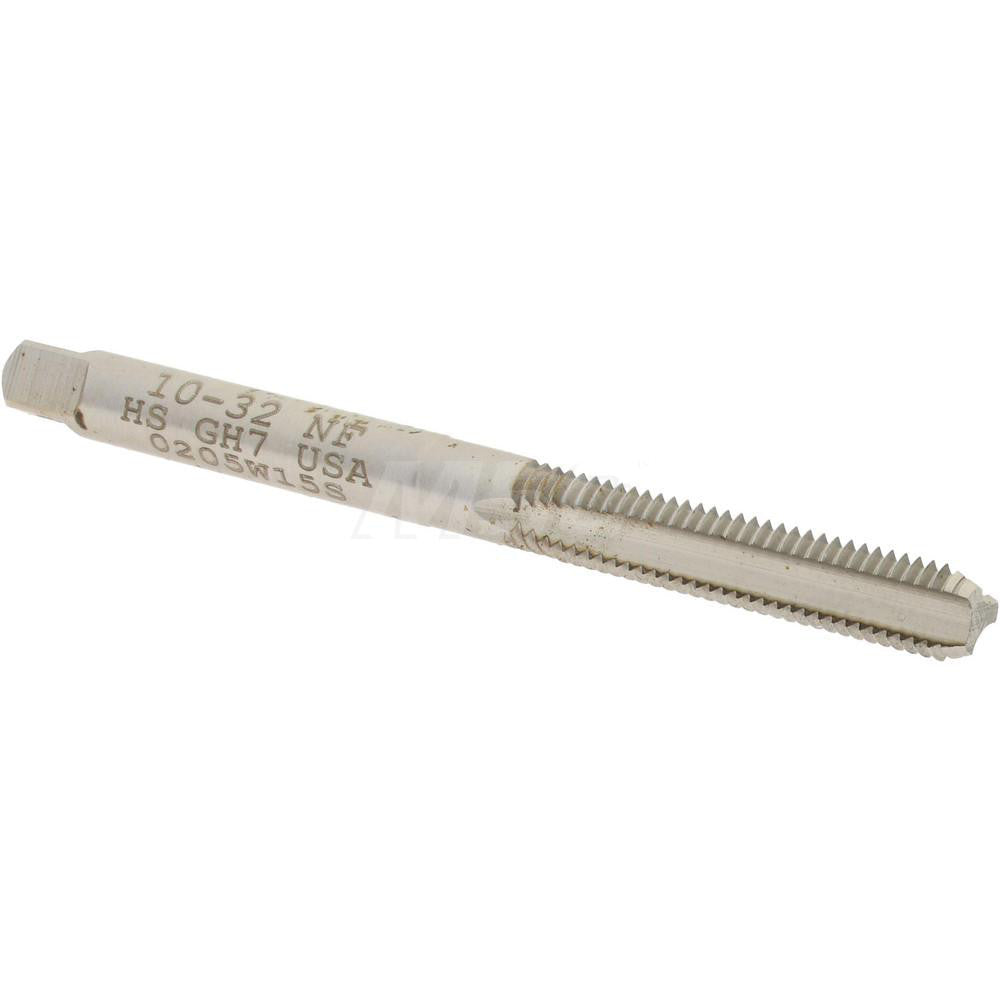 Hertel K008277AS Straight Flute Tap #10-32 UNF, 3 Flute, Bottoming Chamfer, High-Speed Steel, Bright/Uncoated Finish