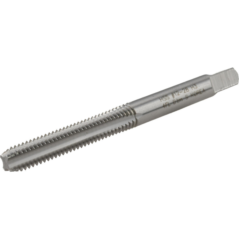 Hertel K008306AS Straight Flute Tap #12-28 UNF, 4 Flute, Bottoming Chamfer, 2B & 3B Class of Fit, High-Speed Steel, Bright/Uncoated Finish