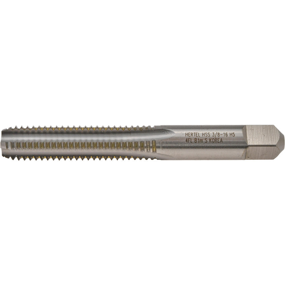 Hertel K008439AS Straight Flute Tap 3/8-16 UNC, 4 Flute, Bottoming Chamfer, 2B Class of Fit, High-Speed Steel, Bright/Uncoated Finish