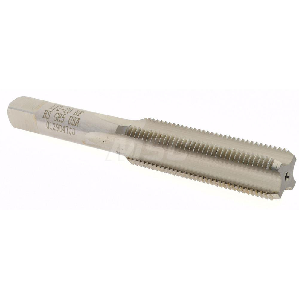 Hertel K008579AS Straight Flute Tap 1/2-20 UNF, 4 Flute, Bottoming Chamfer, 2B Class of Fit, High-Speed Steel, Bright/Uncoated Finish