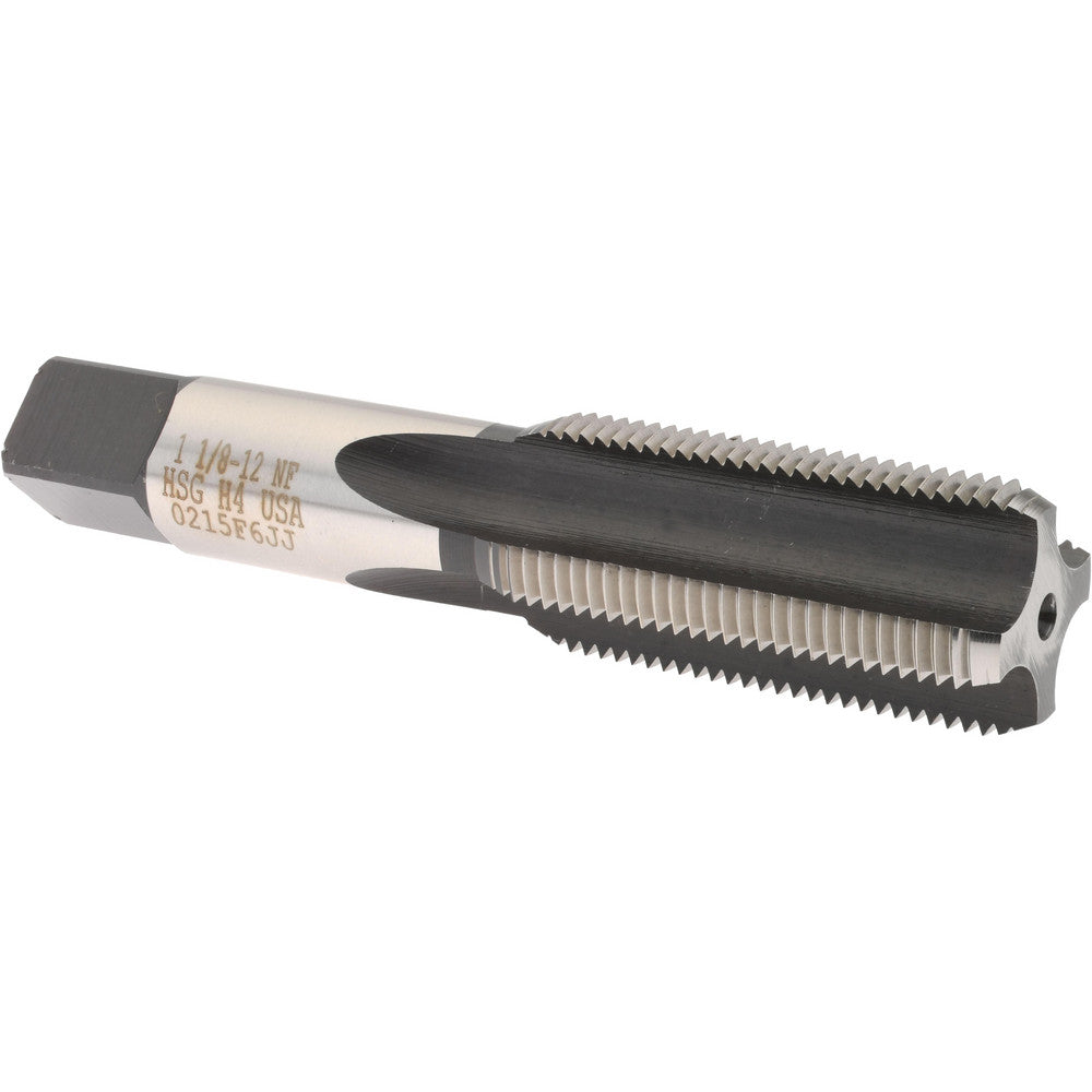 Hertel K008656AS Straight Flute Tap 1-1/8-12 UNF, 4 Flute, Bottoming Chamfer, 3B Class of Fit, High-Speed Steel, Bright/Uncoated Finish