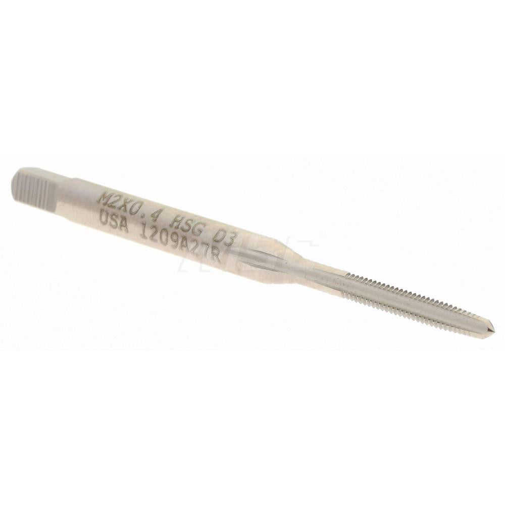 Hertel K027708AS Straight Flute Tap M2x0.4 Metric Coarse, 3 Flute, Taper Chamfer, 6H Class of Fit, High-Speed Steel, Bright/Uncoated Finish