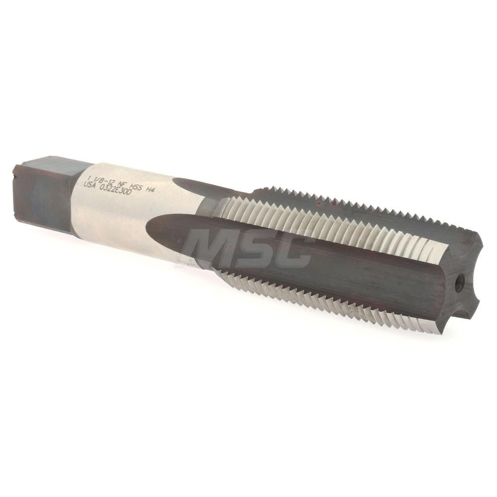 Hertel K008654AS Straight Flute Tap 1-1/8-12 UNF, 4 Flute, Taper Chamfer, 3B Class of Fit, High-Speed Steel, Bright/Uncoated Finish