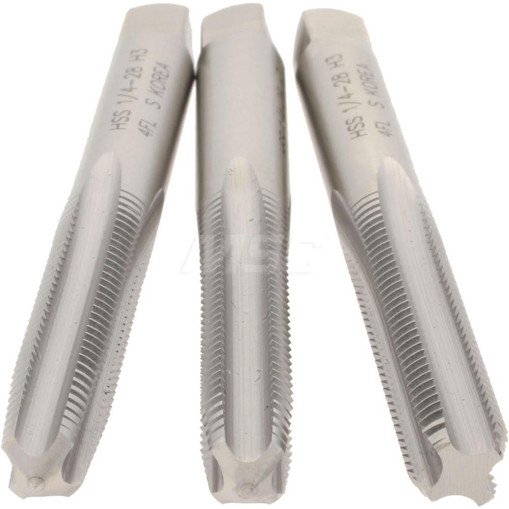 Hertel K008922AS Tap Set 1/4-28 UNF, 4 Flute, High Speed Steel, Bright Finish