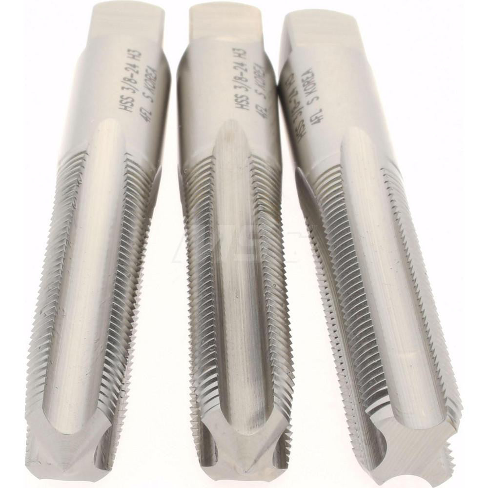 Hertel K008926AS Tap Set 3/8-24 UNF, 4 Flute, High Speed Steel, Bright Finish