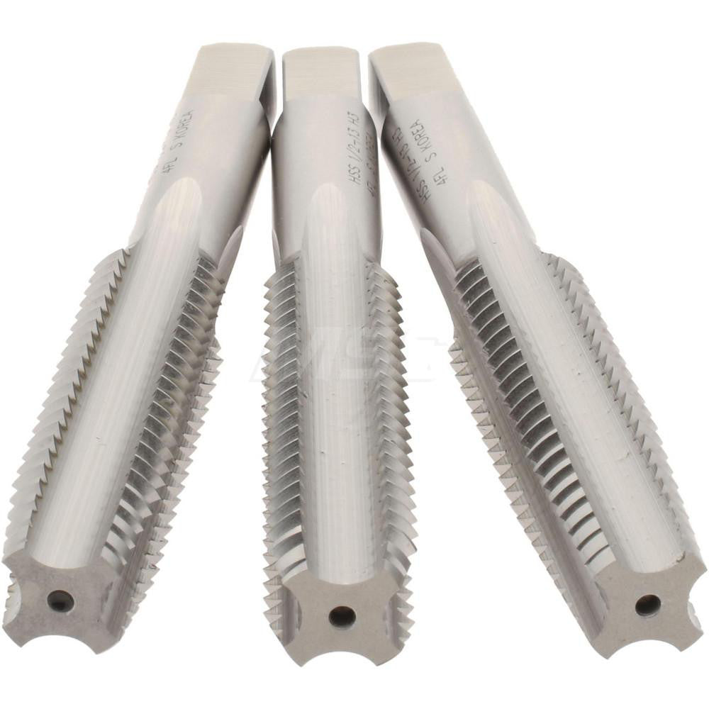 Hertel K008929AS Tap Set 1/2-13 UNC, 4 Flute, High Speed Steel, Bright Finish