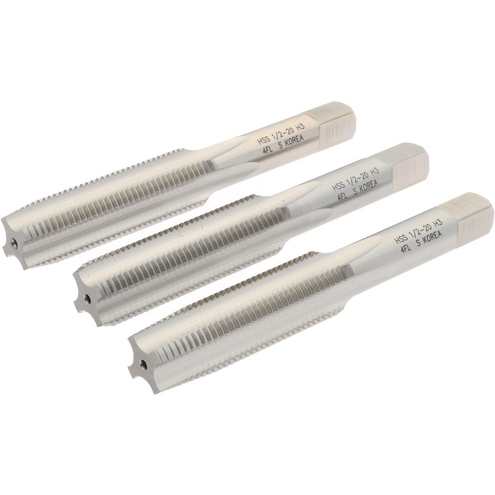 Hertel K008930AS Tap Set 1/2-20 UNF, 4 Flute, High Speed Steel, Bright Finish