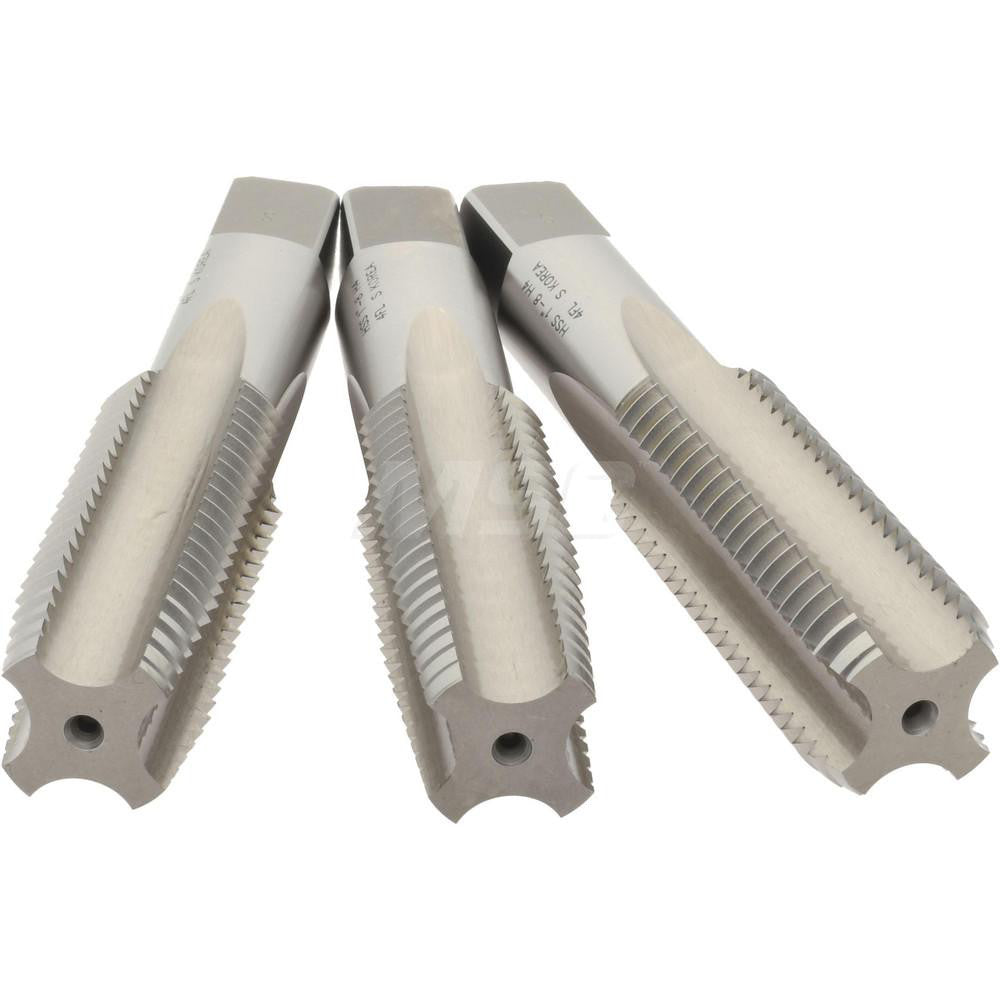 Hertel K008941AS Tap Set 1-8 UNC, 4 Flute, High Speed Steel, Bright Finish