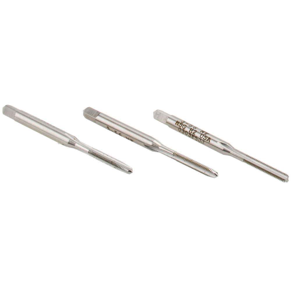 Hertel K008906AS Tap Set #3-56 UNF, 3 Flute, High Speed Steel, Bright Finish
