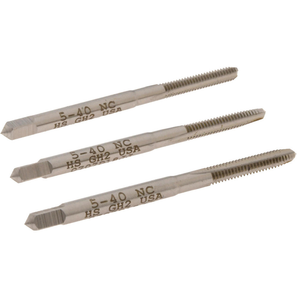 Hertel K008910AS Tap Set #5-40 UNC, 3 Flute, High Speed Steel, Bright Finish