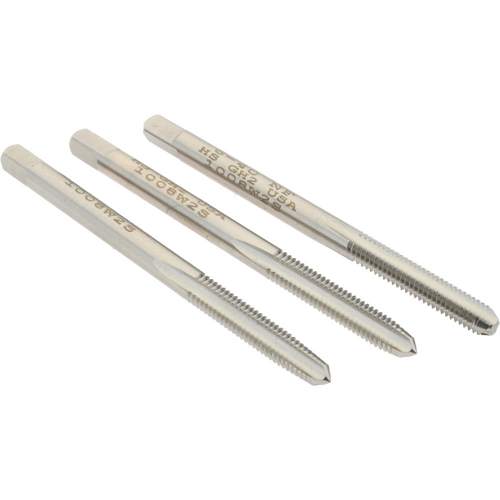 Hertel K008914AS Tap Set #6-40 UNF, 3 Flute, High Speed Steel, Bright Finish