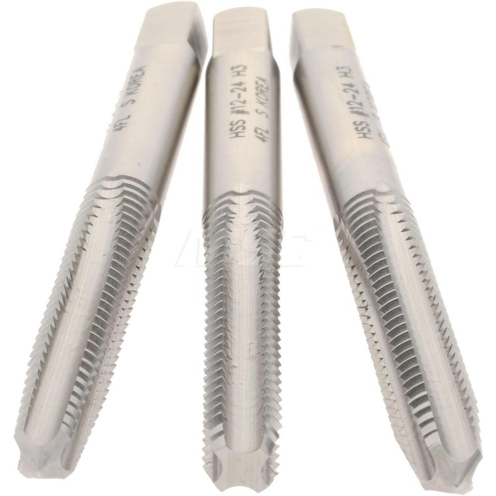 Hertel K008919AS Tap Set #12-24 UNC, 4 Flute, High Speed Steel, Bright Finish