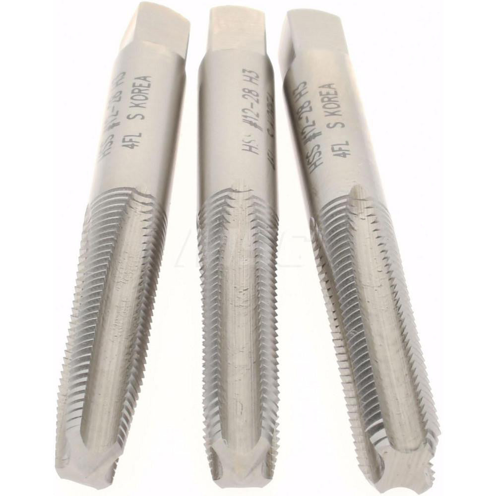 Hertel 008920AS Tap Set #12-28 UNF, 4 Flute, High Speed Steel, Bright Finish