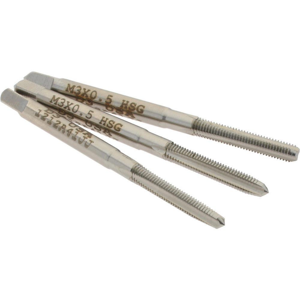 Hertel K029506AS Tap Set M3 x 0.5 Metric Coarse, 3 Flute, High Speed Steel, Bright Finish