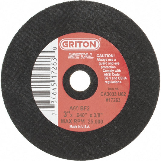 Value Collection CA3033U62 Cutoff Wheel 3" Dia, 0.04" Thick, 3/8" Hole, Aluminum Oxide