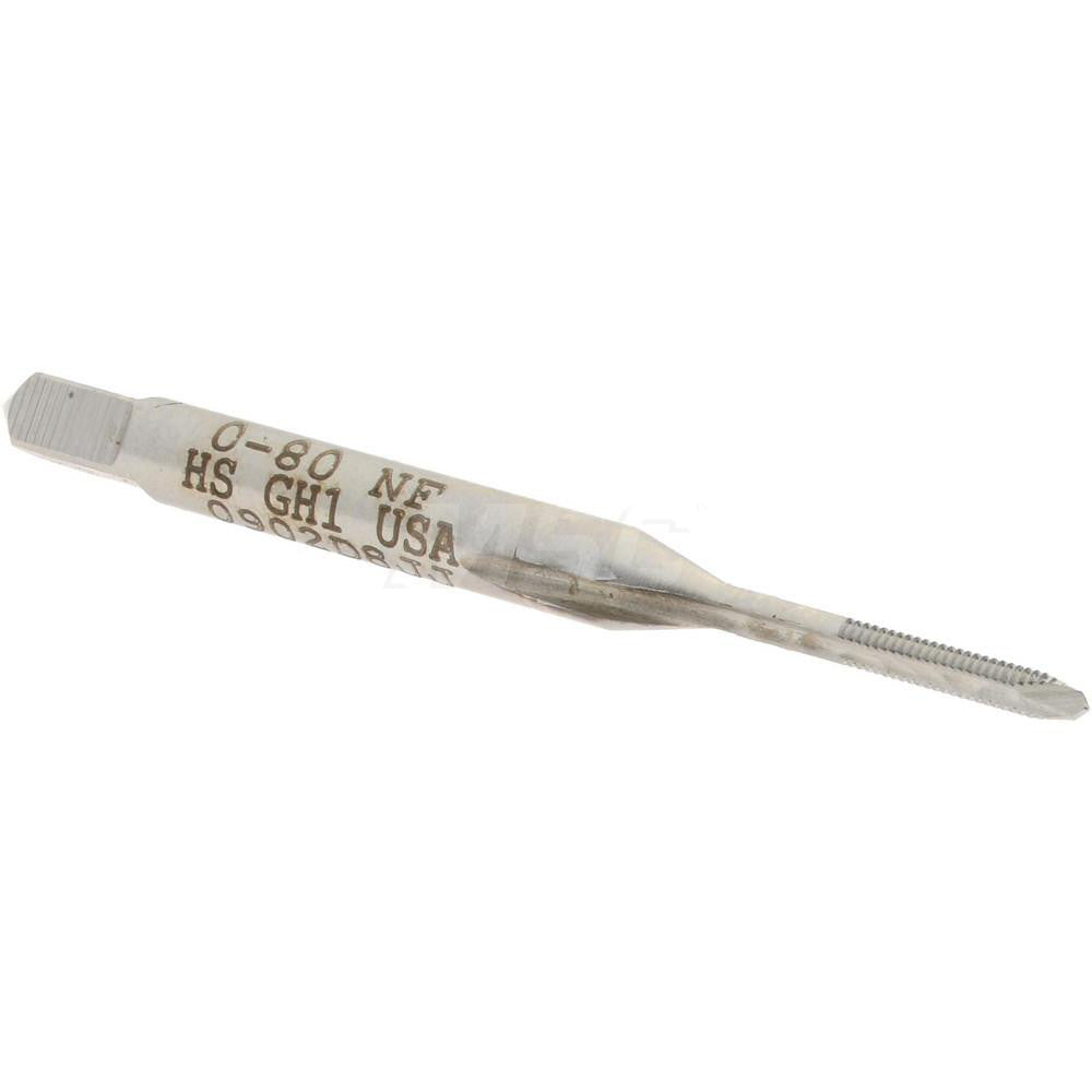 Hertel K008005AS Spiral Point Tap #0-80 UNF, 2 Flutes, Plug Chamfer, 3B Class of Fit, HSS, Bright/Uncoated Coated