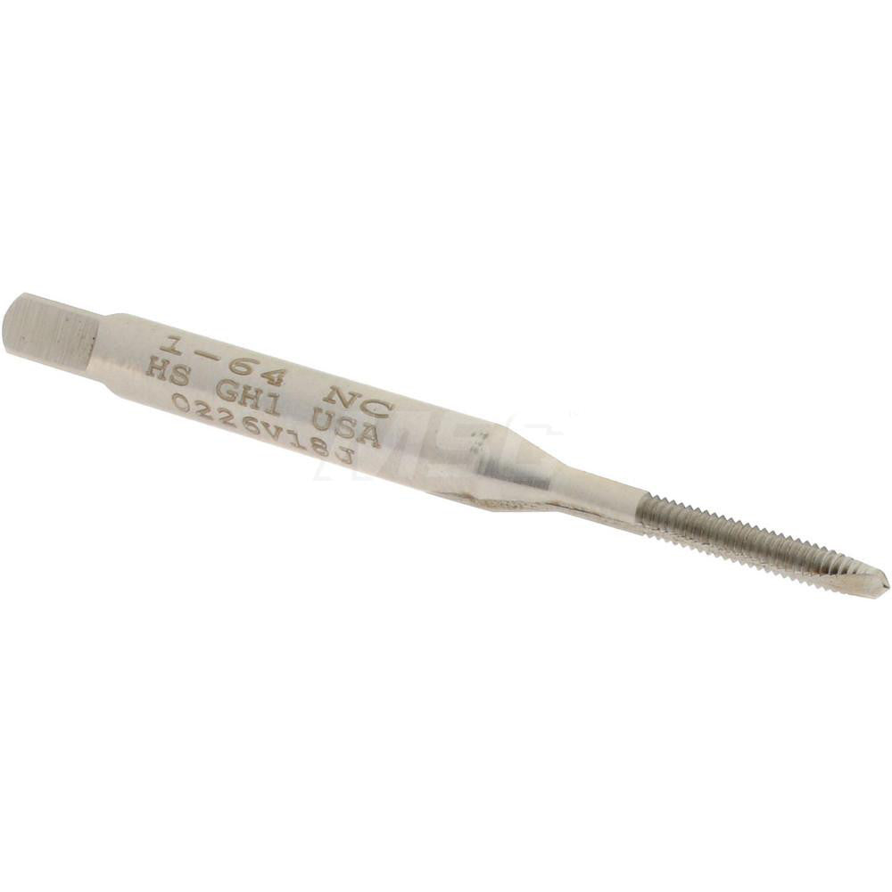Hertel K008016AS Spiral Point Tap #1-64 UNC, 2 Flutes, Plug Chamfer, 3B Class of Fit, HSS, Bright/Uncoated Coated