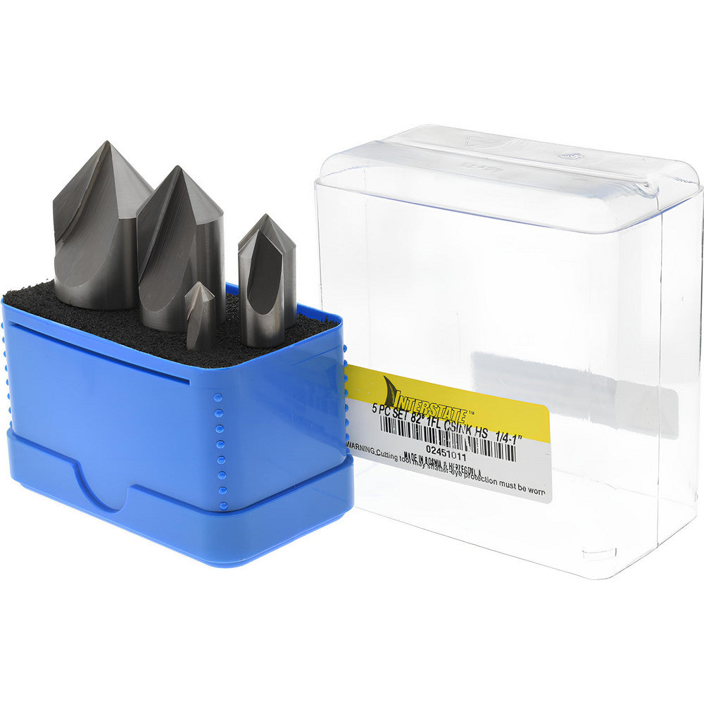 Value Collection SC10825S Countersink Set 5 Pc, 1/4 to 1" Head Dia, 1 Flute, 82 &deg Included Angle
