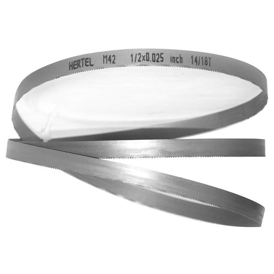 Hertel 96105 Welded Band Saw Blades Blade Length (Feet) 5' 4-1/2  Blade Width (Inch) 1/2  Teeth Per Inch 14-18  Blade Material Bi-Metal  Tooth Material M42 High Speed Steel  Tooth Form Straight