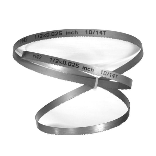 Hertel 96109 Welded Band Saw Blades Blade Length (Feet) 7' 9  Blade Width (Inch) 1/2  Teeth Per Inch 10-14  Blade Material Bi-Metal  Tooth Material M42 High Speed Steel  Tooth Form Straight