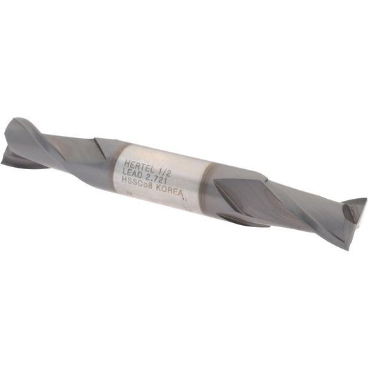 Hertel E7050032 Square End Mill 1/2'' Dia, 13/16'' LOC, 1/2'' Shank Dia, 3-3/4'' OAL, 2 Flutes, Cobalt
