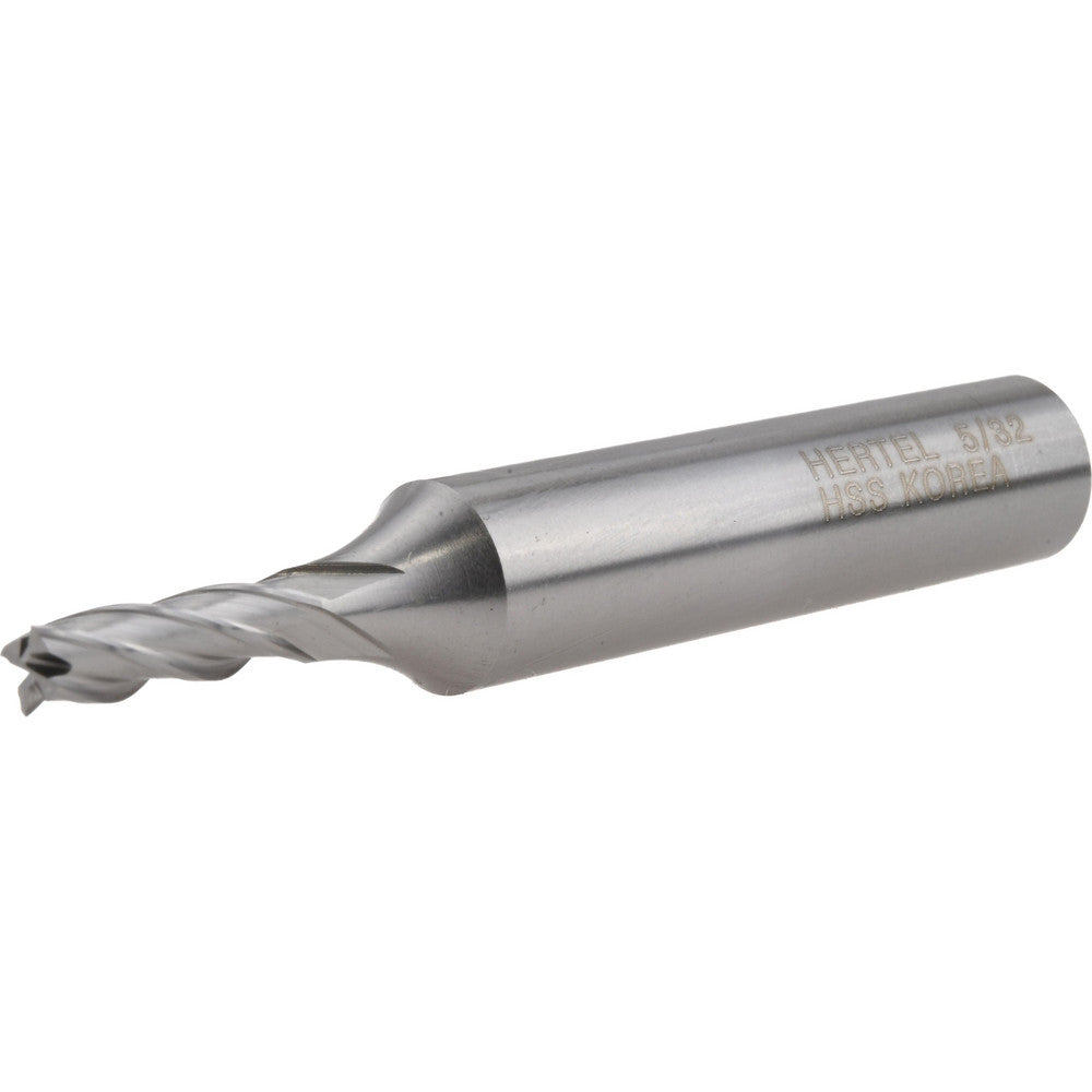 Hertel E103901001 Square End Mill 5/32'' Dia, 1/2'' LOC, 3/8'' Shank Dia, 2-3/8'' OAL, 4 Flutes, Cobalt
