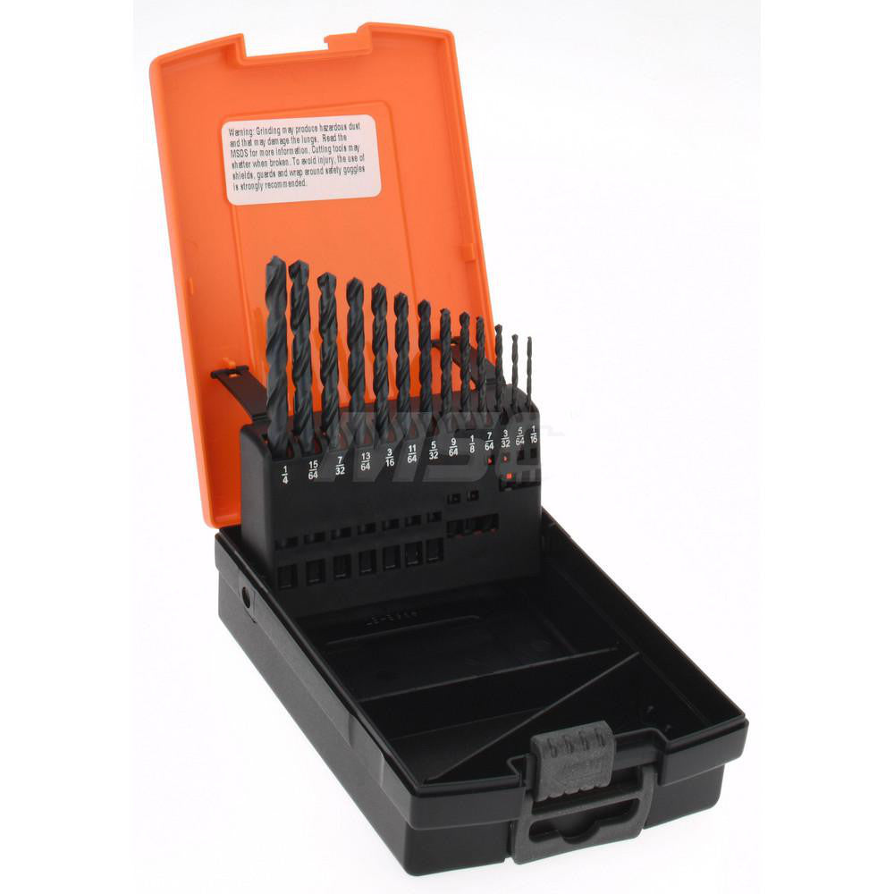 Hertel 02500064 Drill Bit Set Jobber Length Drill Bits, 13 Pc, 118 &deg, High Speed Steel