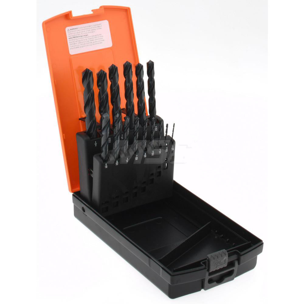 Hertel 02500072 Drill Bit Set Jobber Length Drill Bits, 15 Pc, 118 &deg, High Speed Steel