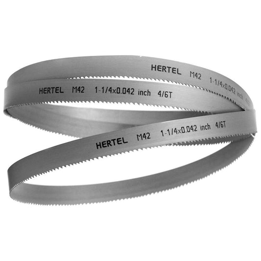 Hertel 96220 Welded Band Saw Blades Blade Length (Feet) 13' 6  Blade Width (Inch) 1-1/4  Teeth Per Inch 4-6  Blade Material Bi-Metal  Tooth Material M42 High Speed Steel  Tooth Form Duplex