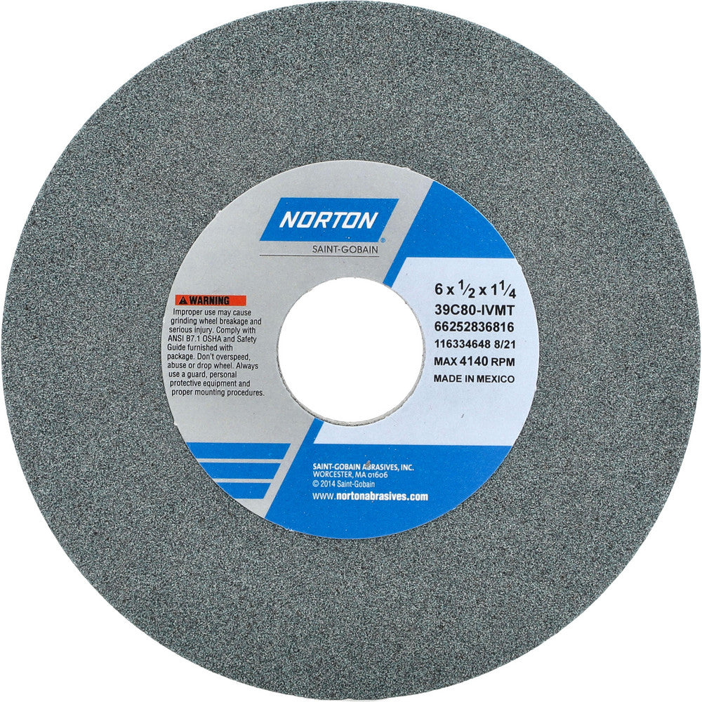 Norton 66252836816 Surface Grinding Wheel 6" Dia, 1/2" Thick, 1-1/4" Hole, 80 Grit, I Hardness
