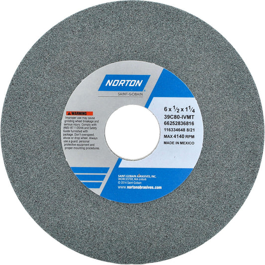 Norton 66252836816 Surface Grinding Wheel 6" Dia, 1/2" Thick, 1-1/4" Hole, 80 Grit, I Hardness