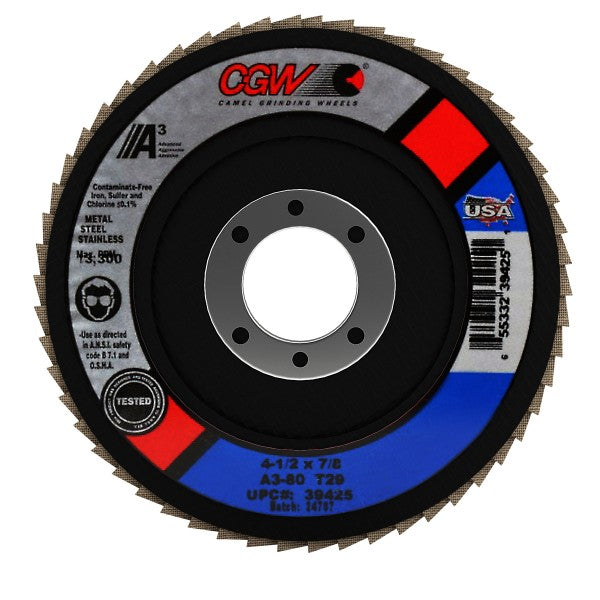 CGW Abrasives 39425 Flap Disc 7/8" Hole, 80 Grit, Aluminum Oxide, Type 29