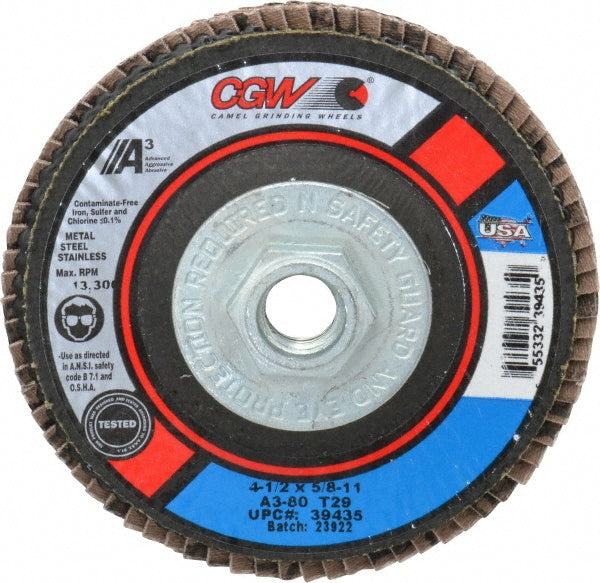 CGW Abrasives 39435 Flap Disc 5/8-11 Hole, 80 Grit, Aluminum Oxide, Type 29