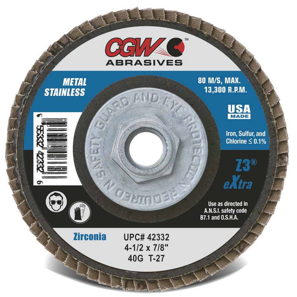 CGW Abrasives 42521 Flap Disc 7/8" Hole, 36 Grit, Zirconia Alumina, Type 29
