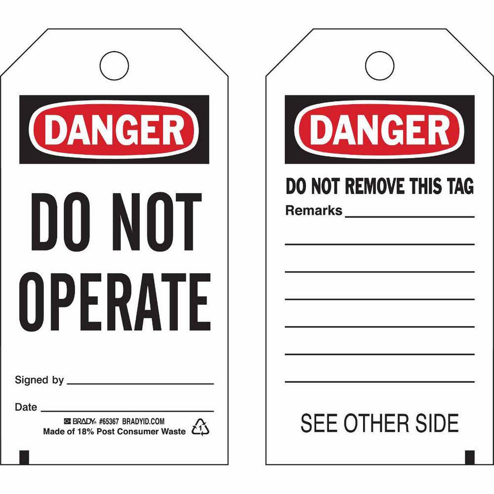 Brady 65367 Do Not Operate Tag Rectangle, Polyester, "Danger"