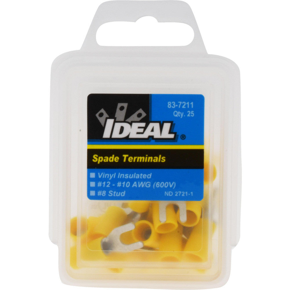 Ideal 83-7211 Standard Fork Terminal Yellow, Vinyl, Partially Insulated, #8 Stud, Crimp