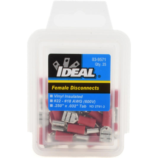 Ideal 83-9571 Wire Disconnect Female, Red, Vinyl, 22-18 AWG, 1/4" Tab Width