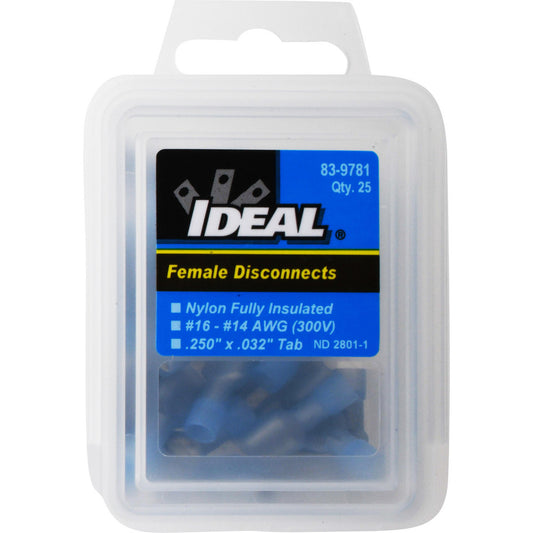 Ideal 83-9781 Wire Disconnect Female, Blue, Vinyl, 16-14 AWG, 1/4" Tab Width
