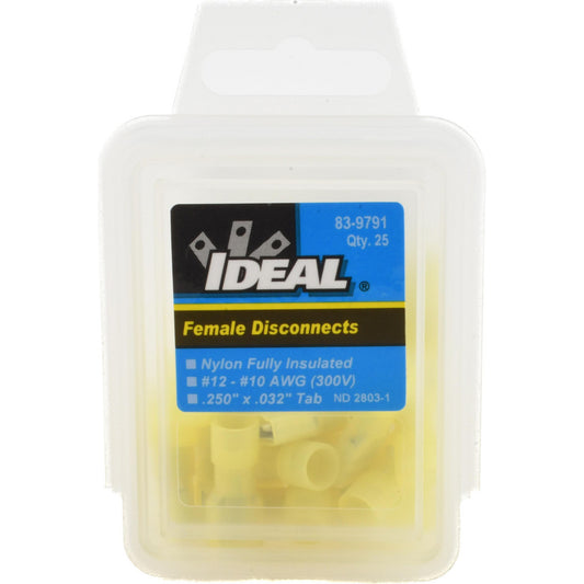 Ideal 83-9791 Wire Disconnect Female, Yellow, Vinyl, 12-10 AWG, 1/4" Tab Width