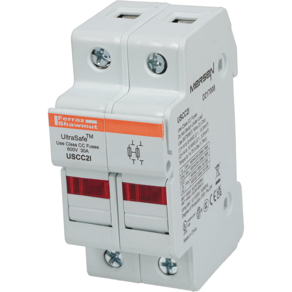 Ferraz Shawmut USCC2I 2 Pole, 600 VAC/VDC, 30 Amp, DIN Rail Mount Fuse Holder
