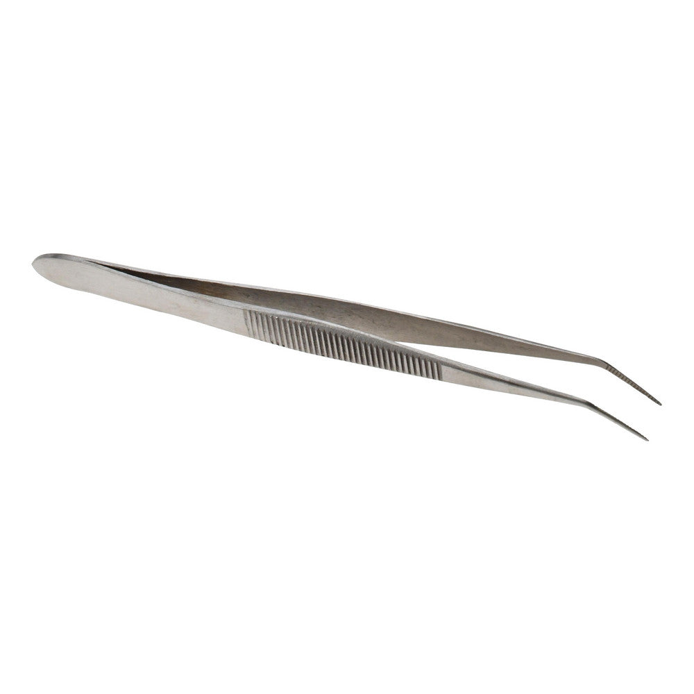 Value Collection 11035-SS Assembly Tweezer Stainless Steel, Short Bent Point & Serrated Body & Edge Tip, 4-11/32" OAL