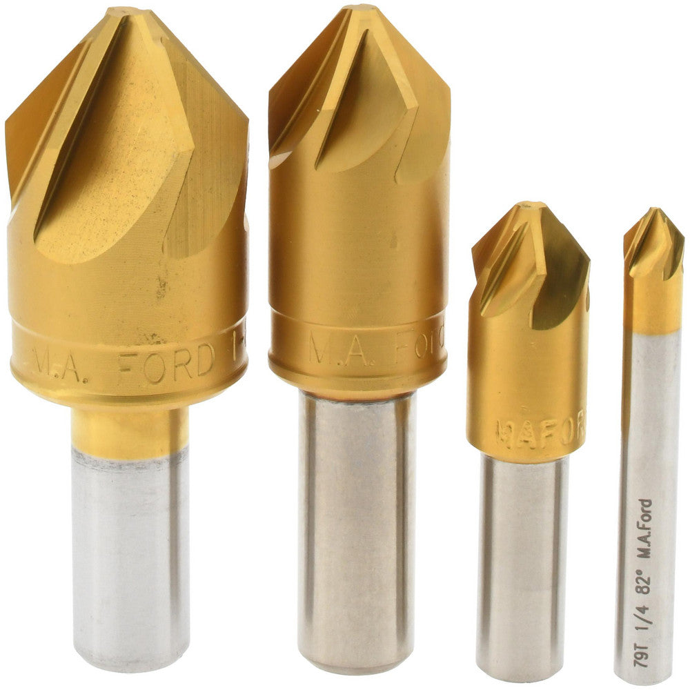M.A. Ford 79T000012 Countersink Set 4 Pc, 1/4 to 1" Head Dia, 6 Flute, 82 &deg Included Angle