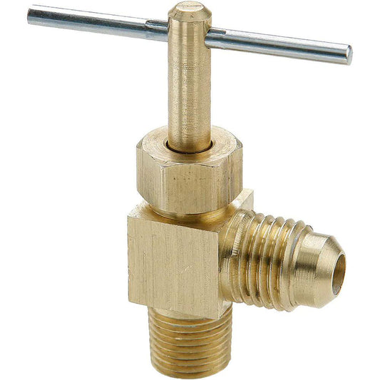 Parker NV101F-4-2 Needle Valve Angled, 1/4 x 1/8" Pipe, Flare x MNPTF End, Brass Body