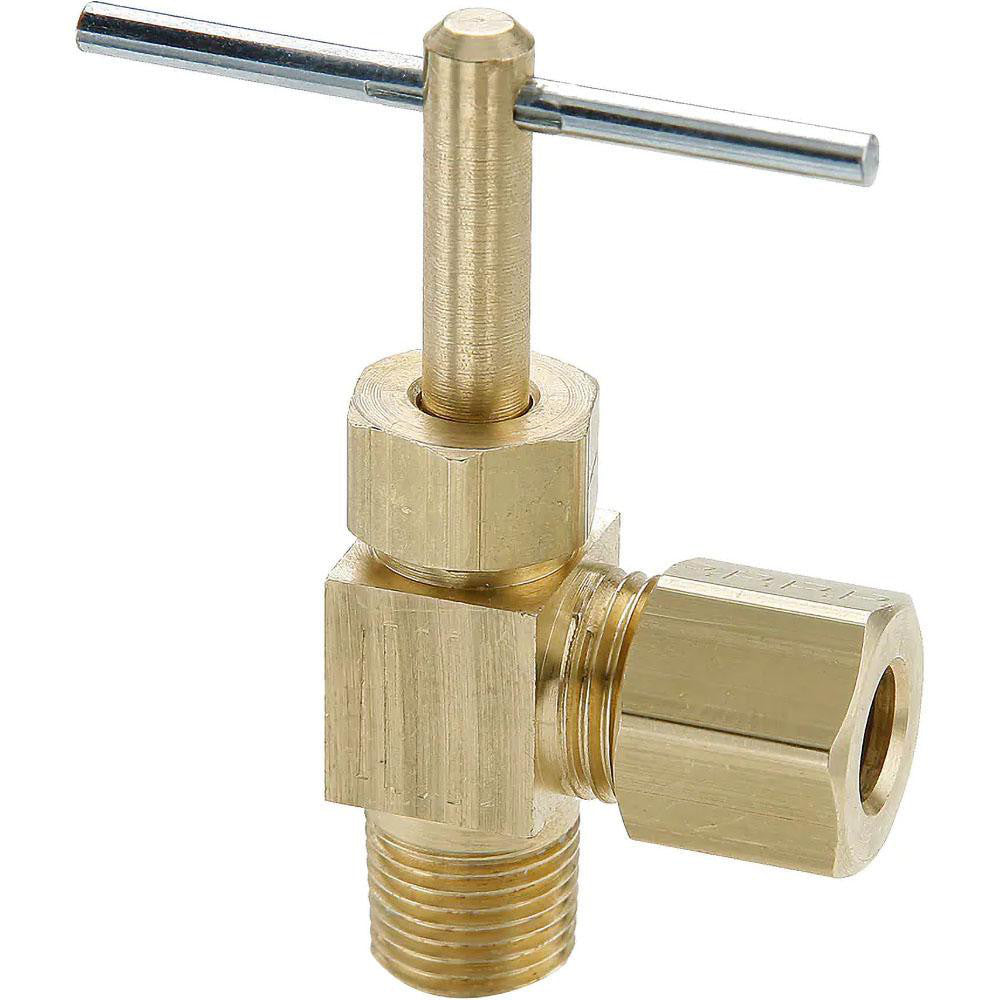 Parker NV104C-4-2 Needle Valve Angled, 1/4 x 1/8" Pipe, Compression to Male Pipe End, Brass Body