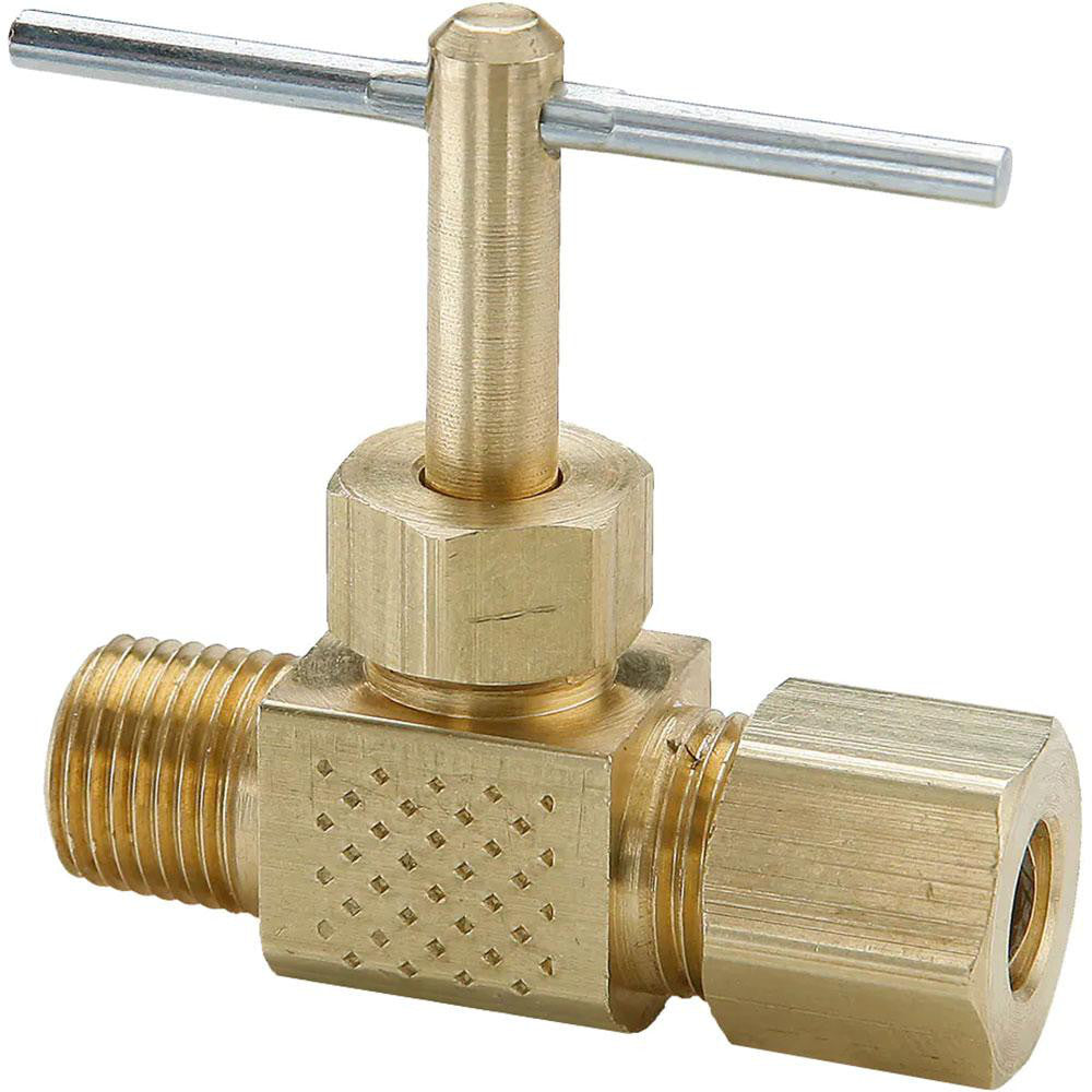 Parker NV106C-4-4 Needle Valve Straight, 1/4" Pipe, Compression to Male Pipe End, Brass Body