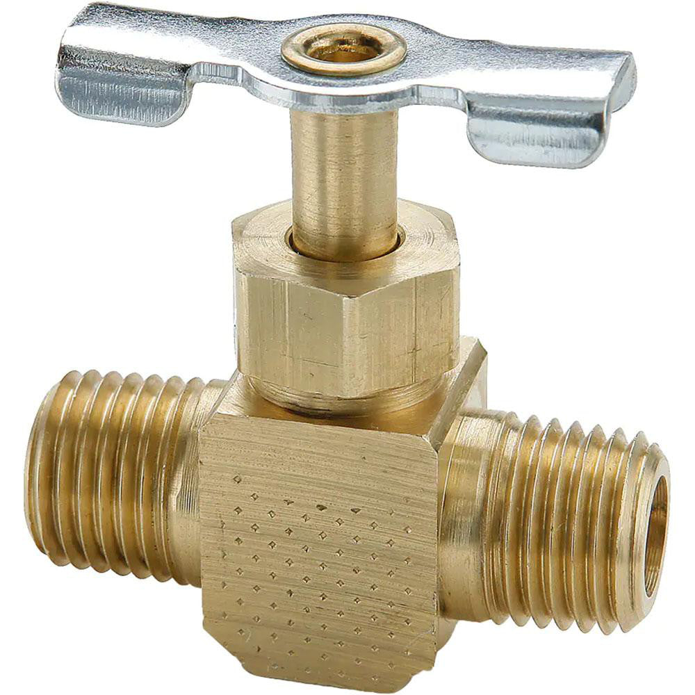 Parker NV107P-2 Needle Valve Straight, 1/8" Pipe, Male Pipe to Male Pipe End, Brass Body
