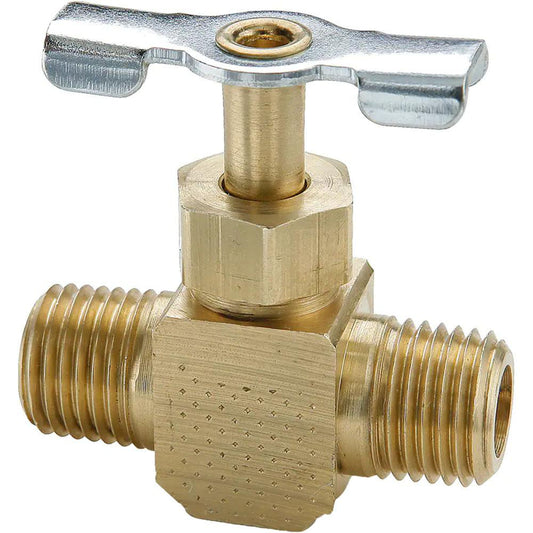 Parker NV107P-2 Needle Valve Straight, 1/8" Pipe, Male Pipe to Male Pipe End, Brass Body