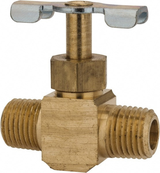Parker NV107P-4 Needle Valve Straight, 1/4" Pipe, Male Pipe to Male Pipe End, Brass Body