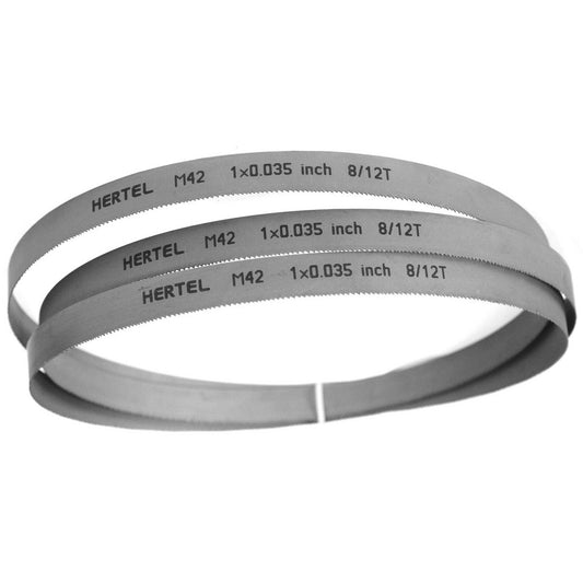 Hertel 96163 Welded Band Saw Blades Blade Length (Feet) 11'  Blade Width (Inch) 1  Teeth Per Inch 8-12  Blade Material Bi-Metal  Tooth Material M42 High Speed Steel  Tooth Form Straight