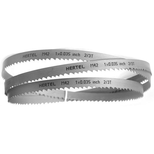 Hertel 96167 Welded Band Saw Blades Blade Length (Feet) 11' 6  Blade Width (Inch) 1  Teeth Per Inch 2-3  Blade Material Bi-Metal  Tooth Material M42 High Speed Steel  Tooth Form Variable